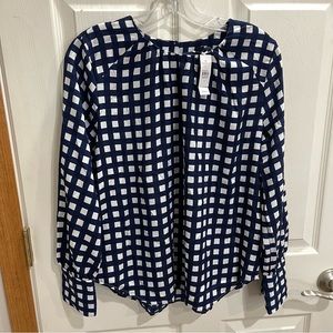 Ann Taylor Blue White Gingham Blouse Business Office Wear Women's Size Small